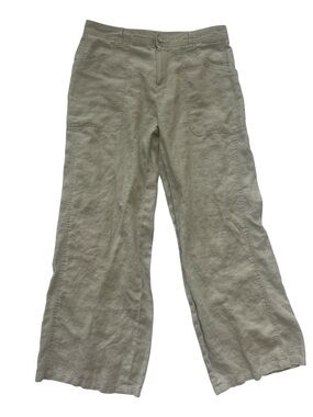 Philippe Adec Olive Cream Wide-Leg Linen Blend Capris 100% linen